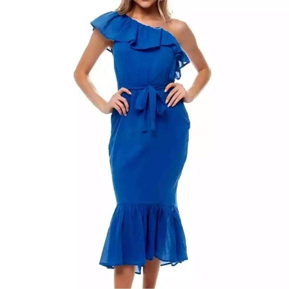 Rue Stiic Westcott One Shoulder Midi Dress Dazzling Blue - Picture 15 of 16